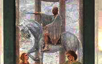 Il quadro di Aldo Castelli raffigurante Mussolini esposto nell'Aula Magna dell'Itgc Umberto I°